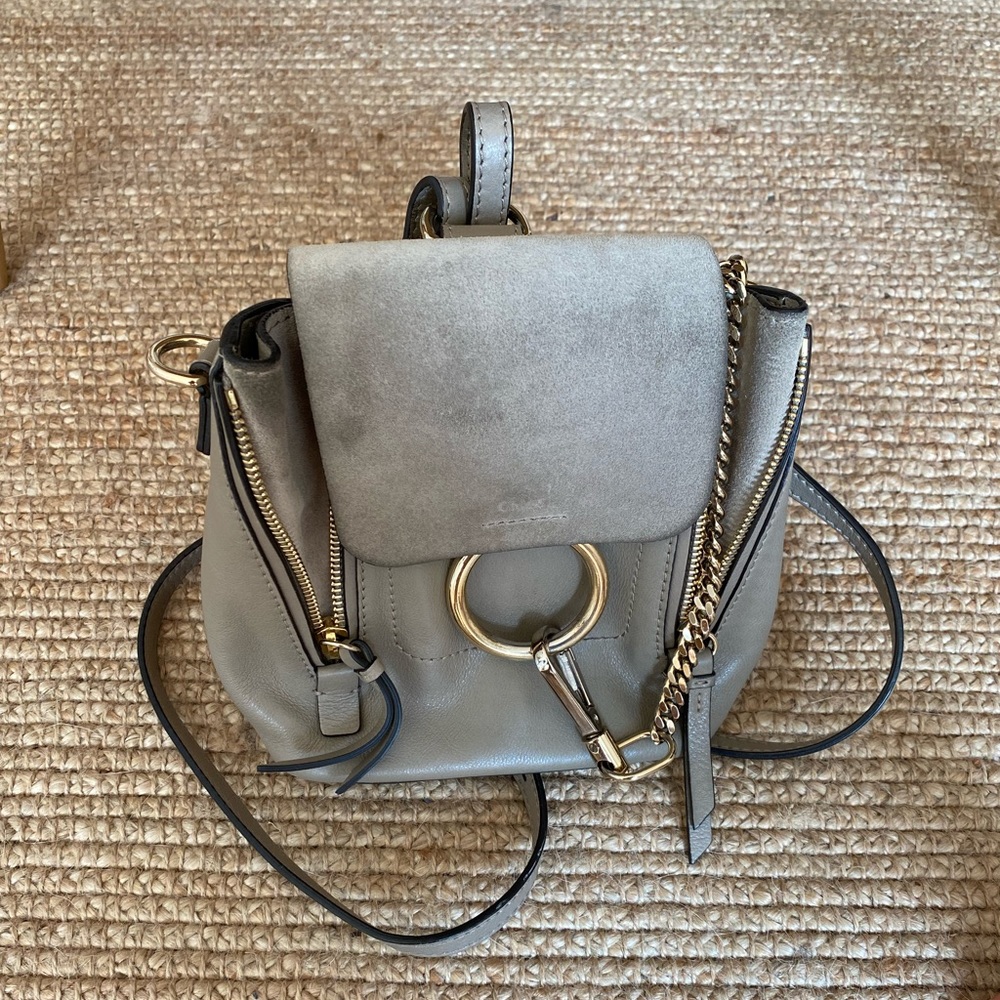 Chloe Grey/Taupe Mini Backpack with Gold Hardware